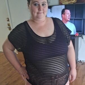 Source Unknown Black Striped Mesh Top